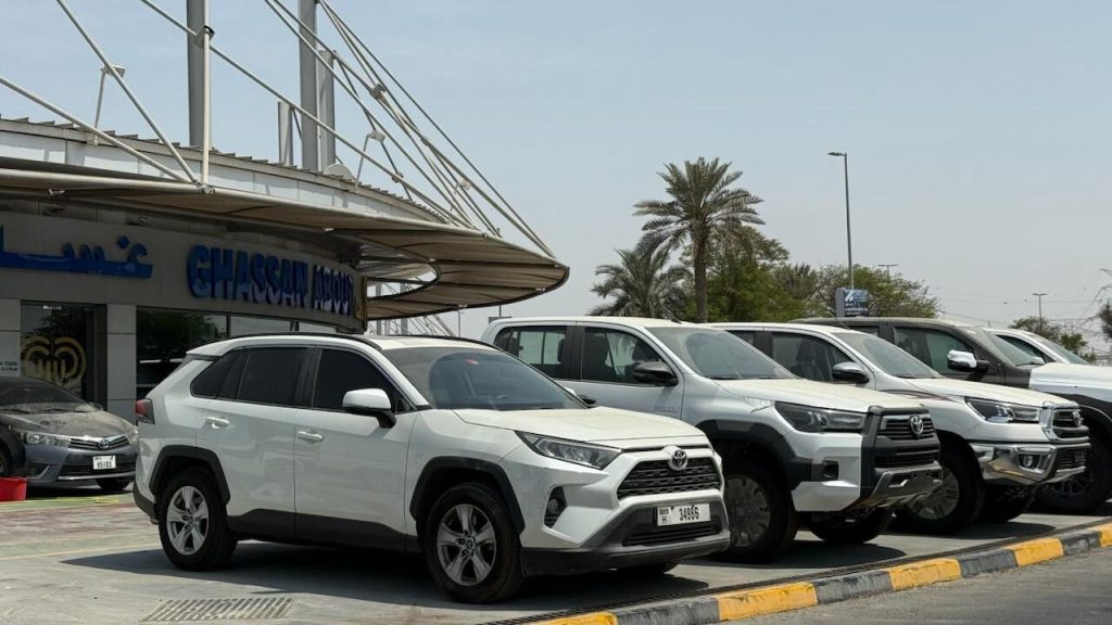 Lineup of popular used SUVs displayed at Al Aweer Auto Market, one of the best places to buy used cars in Dubai.
